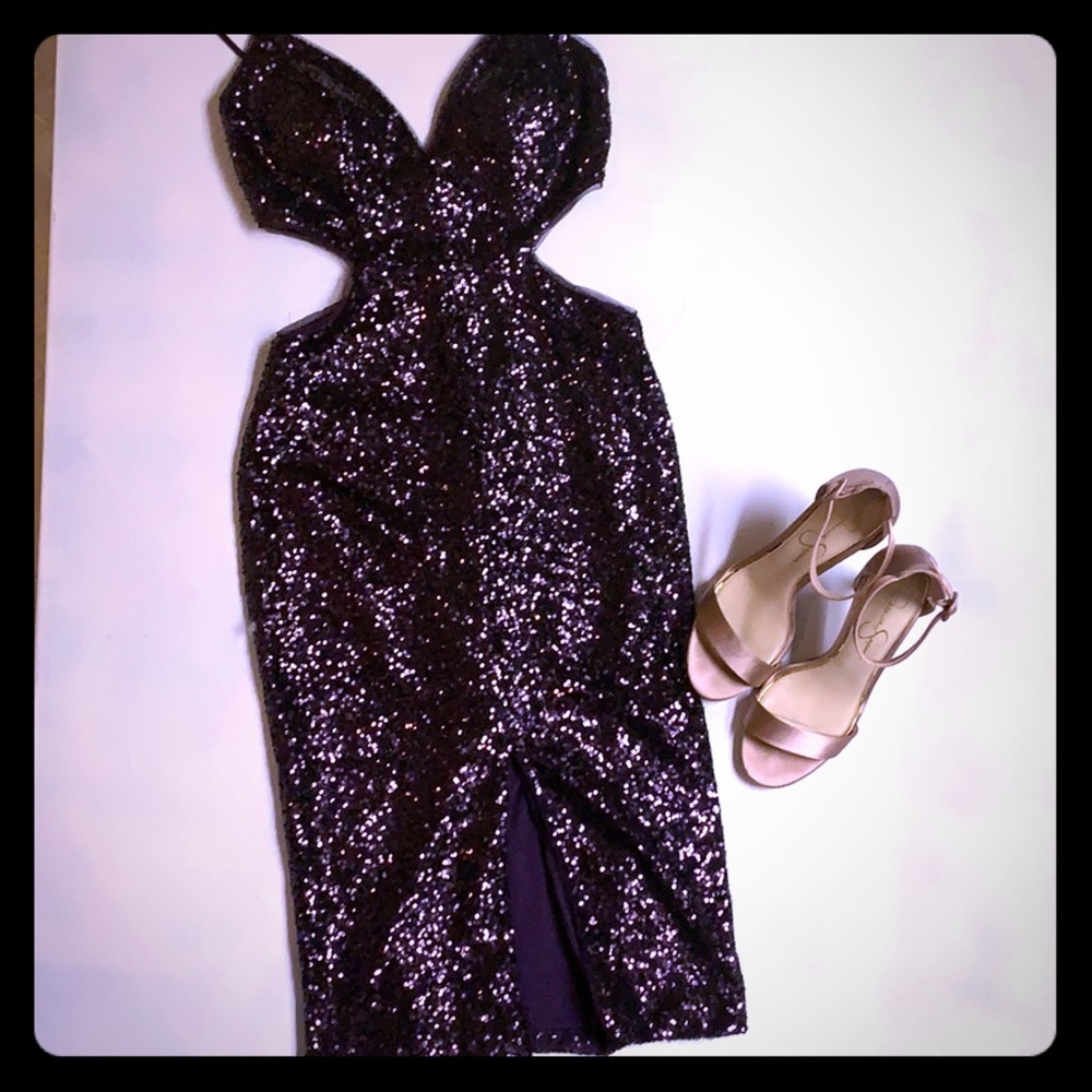Sequined Cut out Purple Gianni Bini Dress